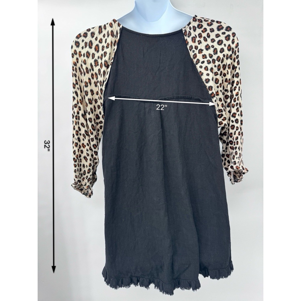 Umgee 3/4 Sleeve Leopard Linen Tunic Top fringe hem XL 22 ptp beach light boho - Picture 6 of 11